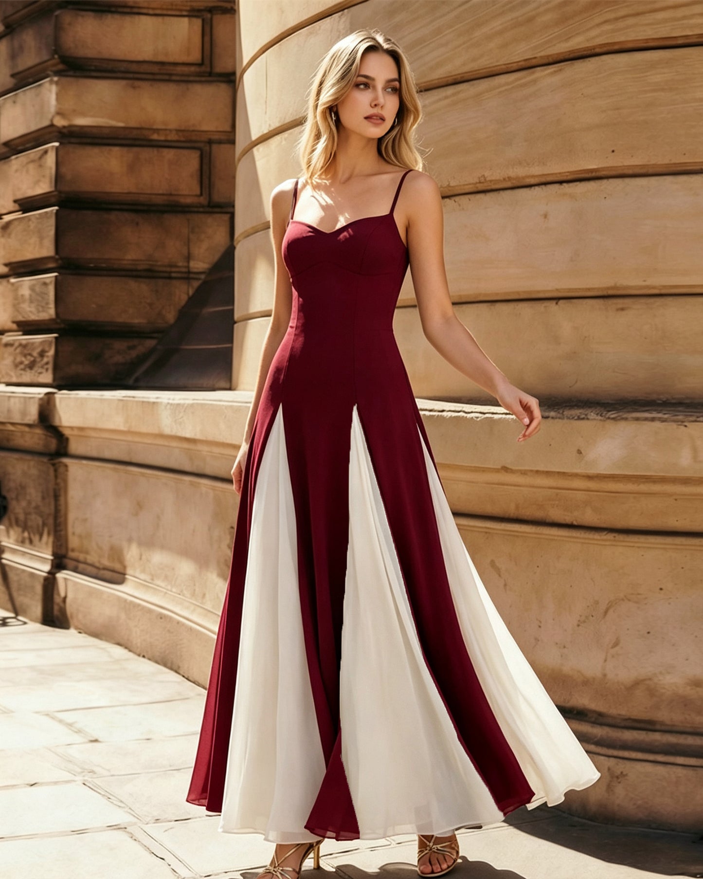 Spaghetti Strap Colorblock Wide Leg Formal Jumpsuit Dress