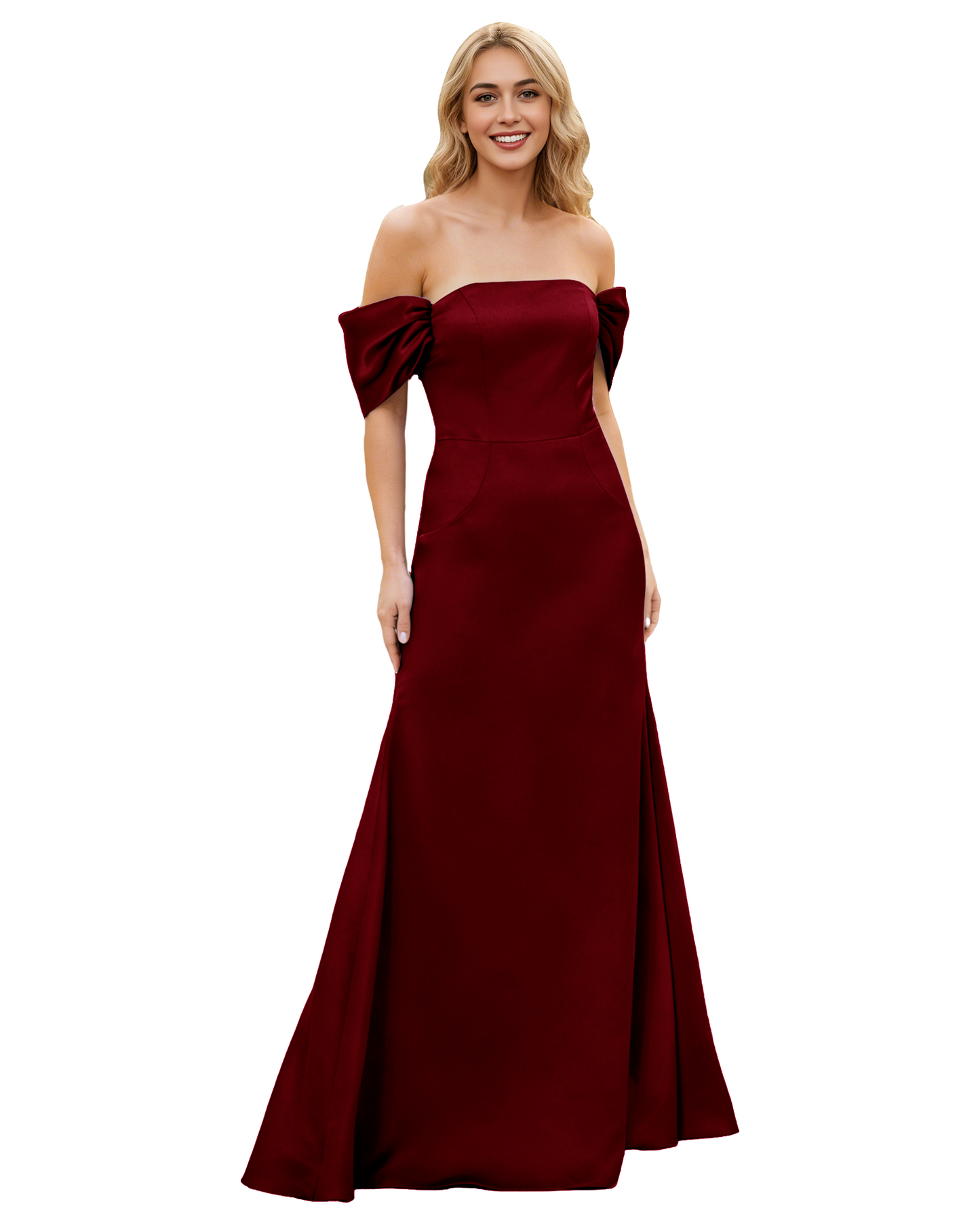 Off Shoulder Satin Bridesmaid Dress with Foldover Neckline and Trumpet Dress