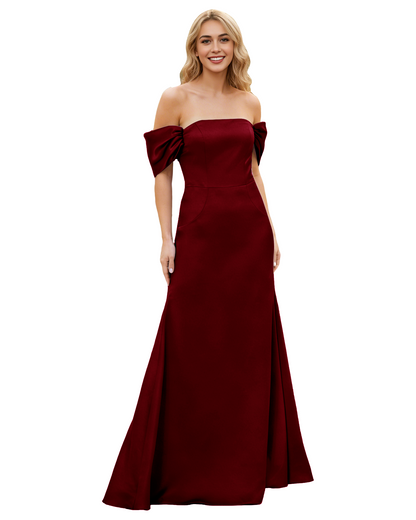 Off Shoulder Satin Bridesmaid Dress with Foldover Neckline and Trumpet Dress