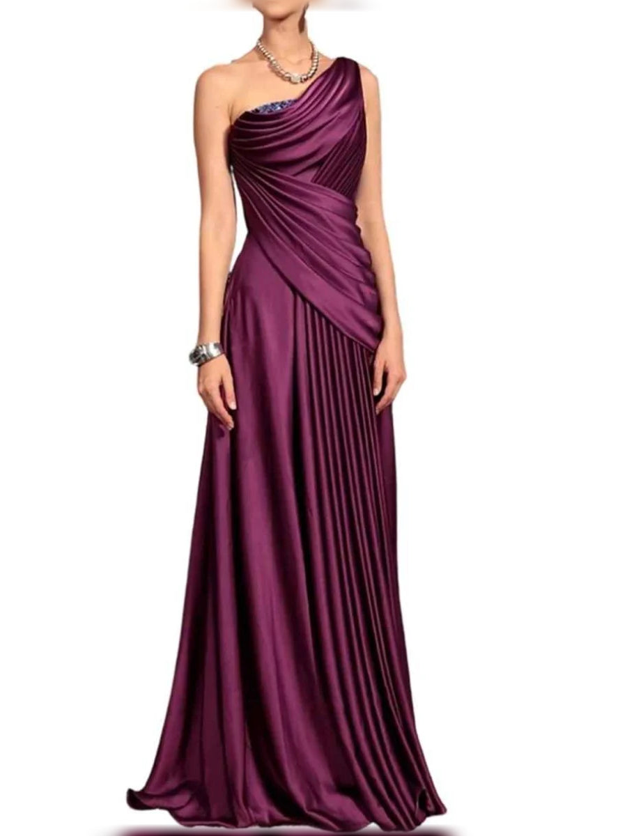 One-Shoulder Ruching Pleats Floor-Length Formal Dress