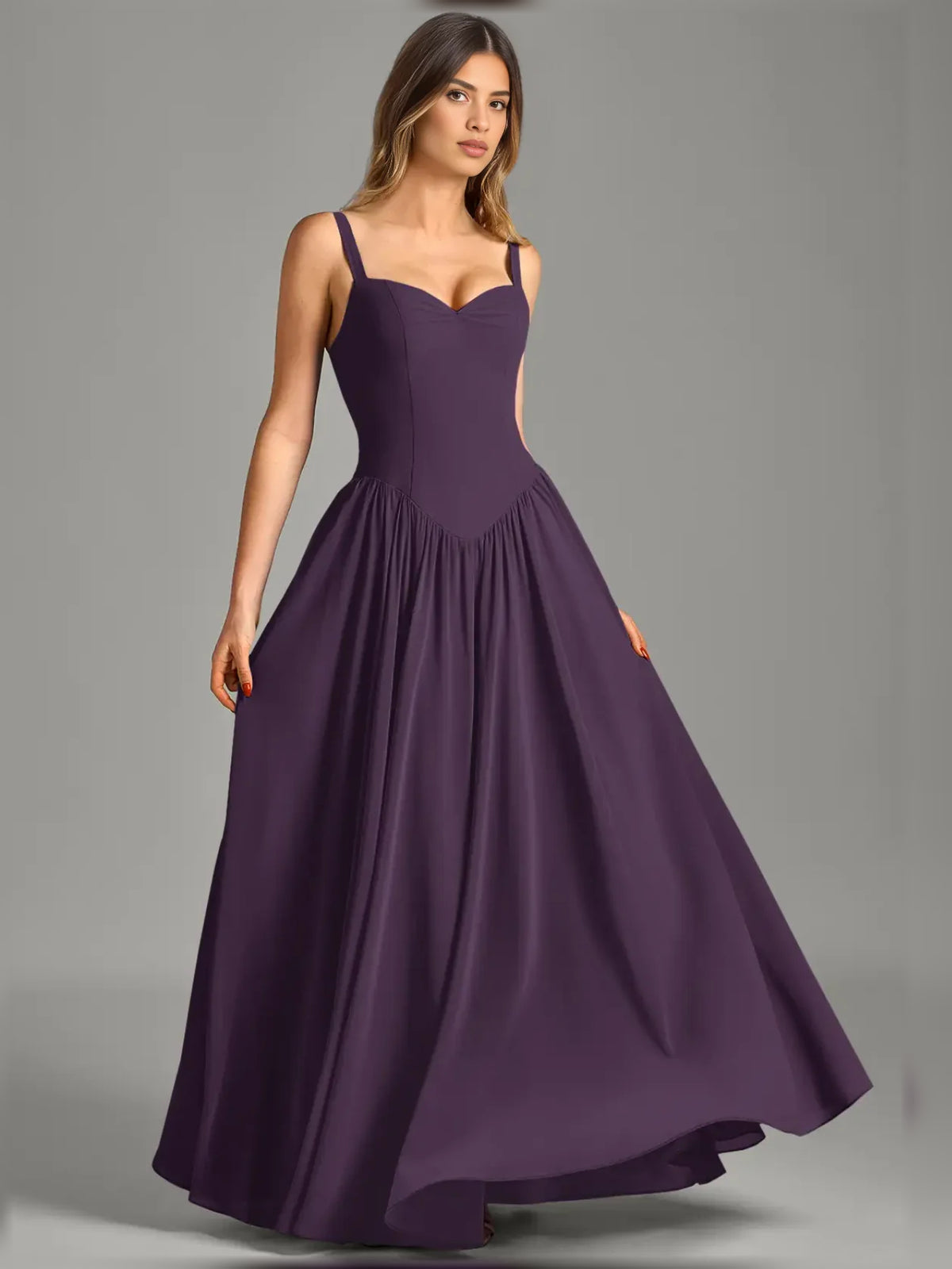 Corset Sweetheart A-Line Maxi Chiffon Bridesmaid Dress for Wedding Reception