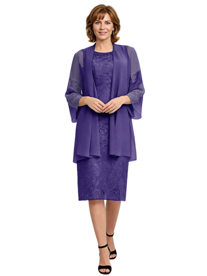 Mother of the Bride Dress with Jacket Knee Length Lace Formal Wedding Guest Outfit