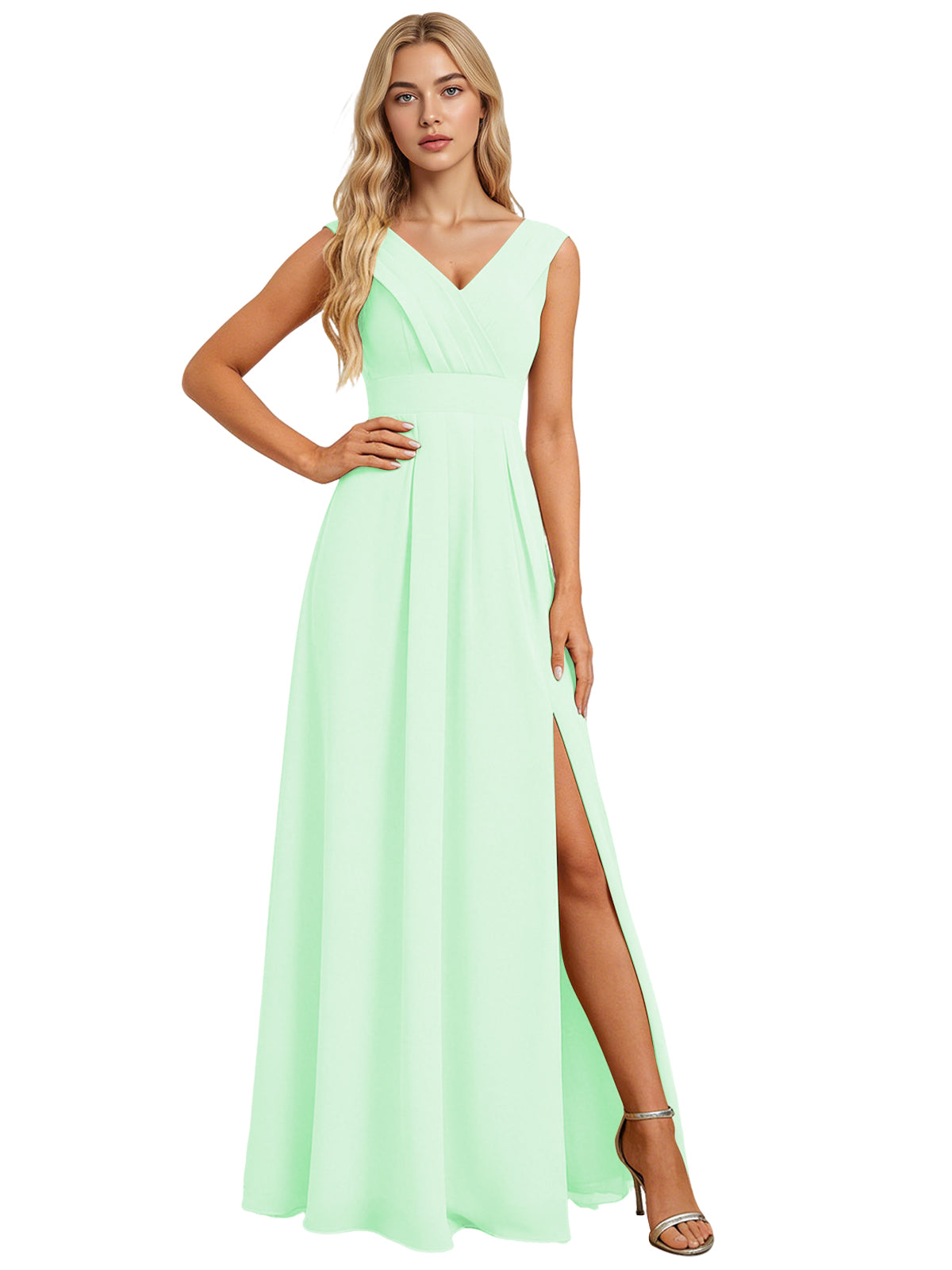 Surplice V-Neck Chiffon Bridesmaid Dress with A-Line Slit dress