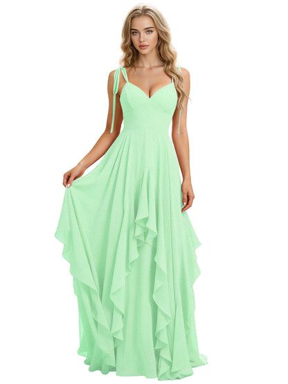 Spaghetti Strap Chiffon Bridesmaid Dress with Cascading Ruffle dress
