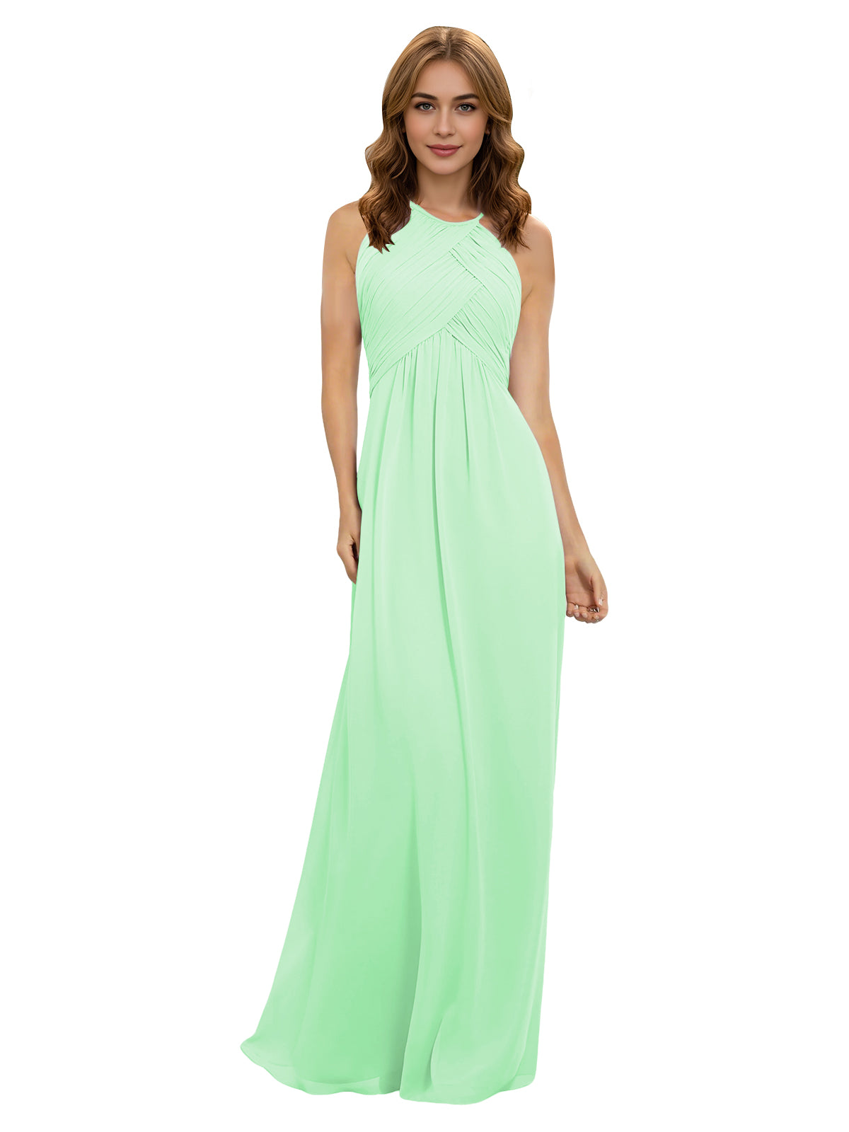 Twist Halter Chiffon Bridesmaid Dress with Keyhole Bodice