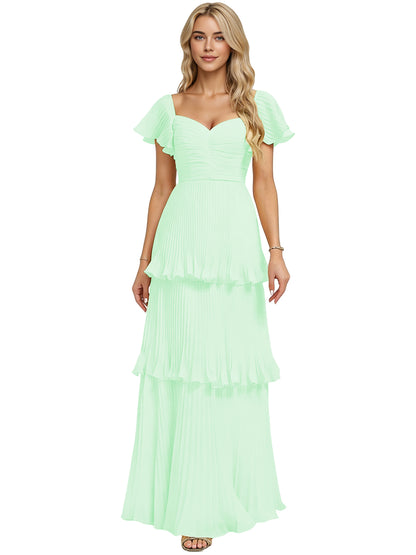 Tiered Ruffle Chiffon Bridesmaid Dress with Sweetheart Neckline