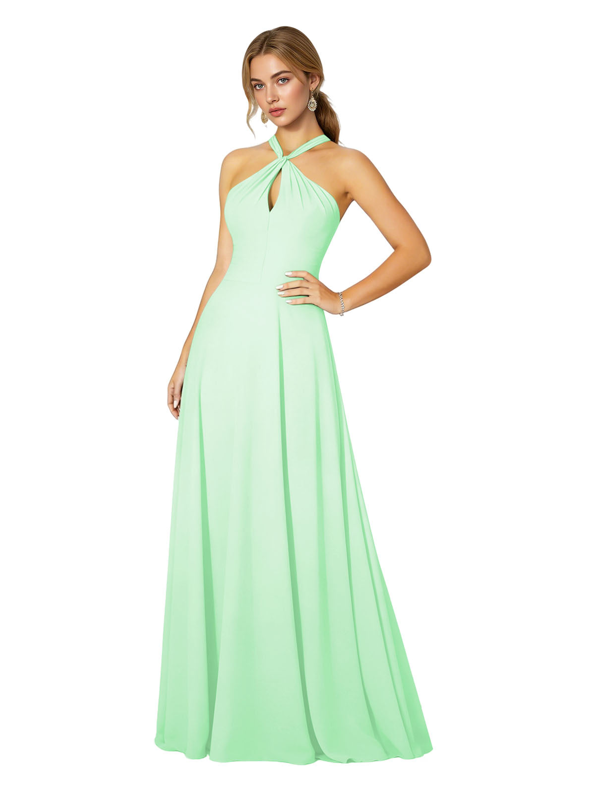 Cross Halter Chiffon Bridesmaid Dress with Empire Waist