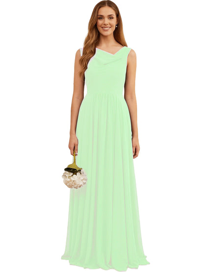 Jewel Neck Sleeveless Chiffon Bridesmaid Dress with Pleated dress