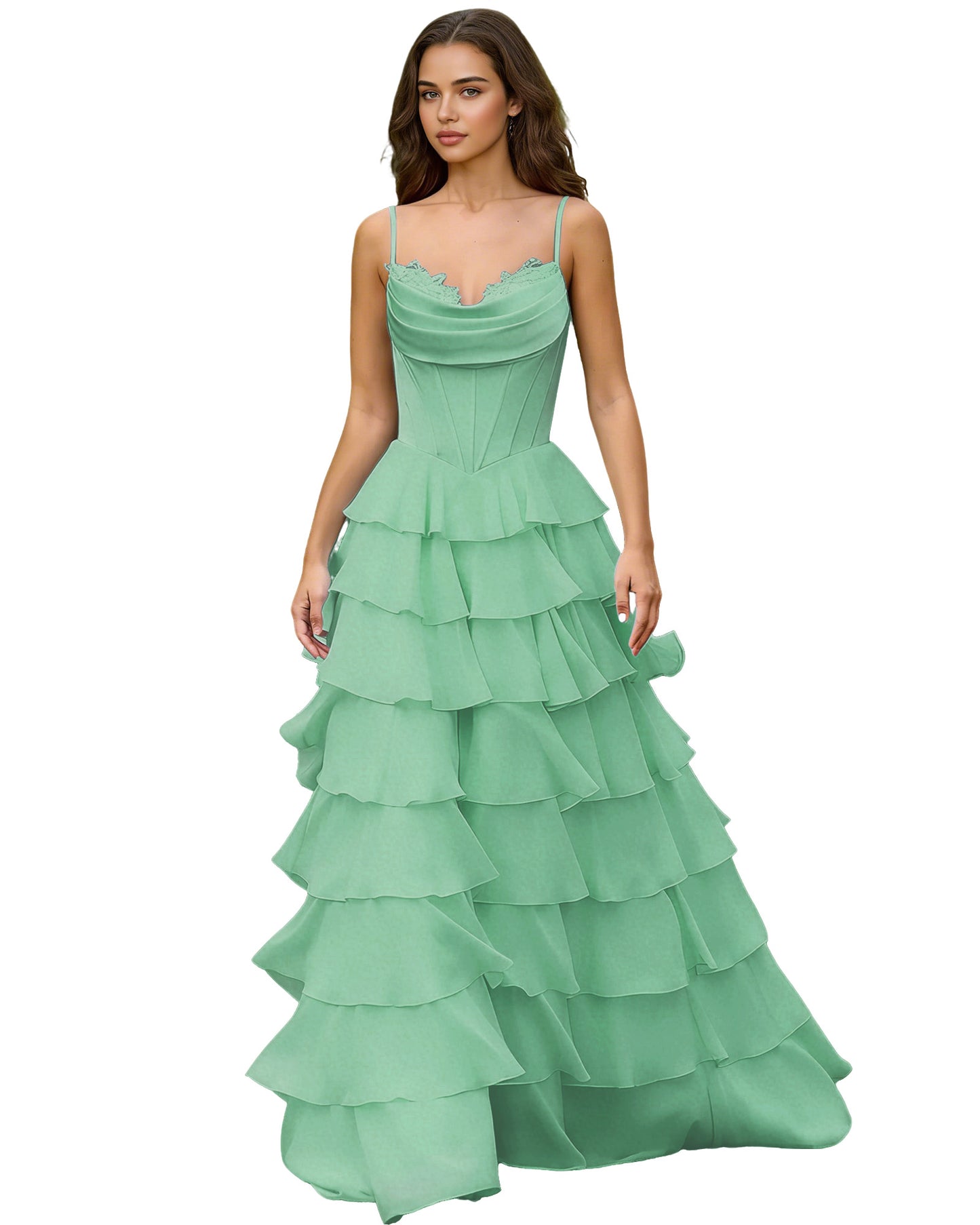 Spaghetti Strap Tiered Chiffon A-Line Prom Dress with Ruffle dress