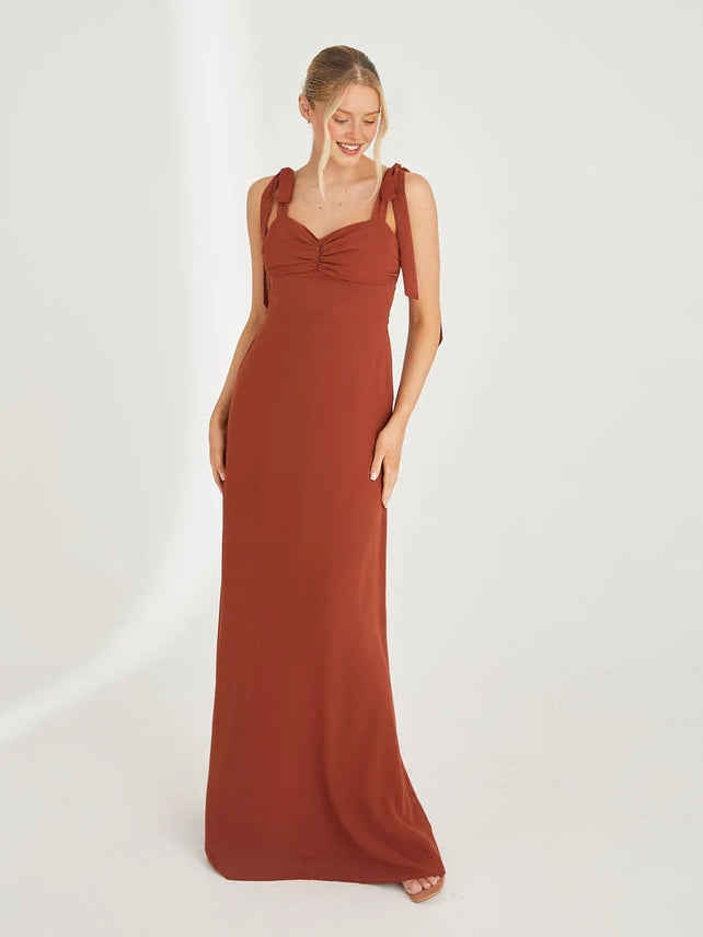 Bow Strapless Sheath Maxi Chiffon Bridesmaid Dress for Bridal Party