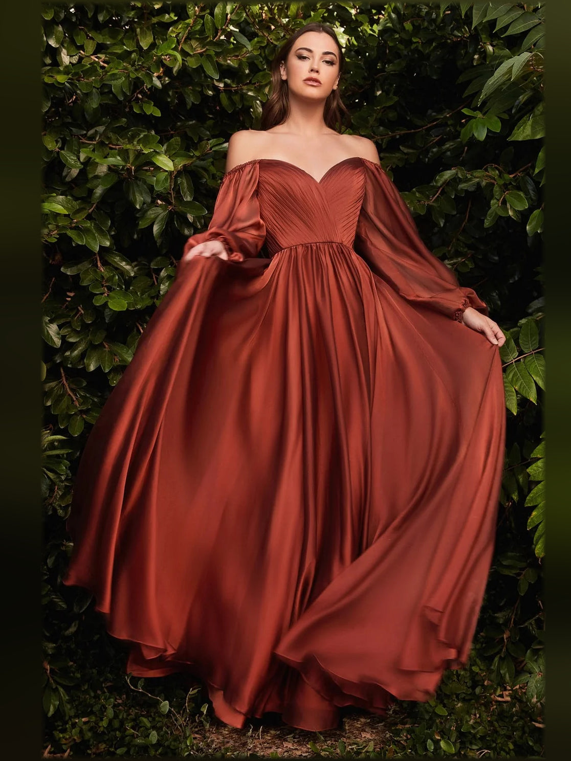 V Neck Puff Sleeves Pleats Floor-Length A Formal Dress