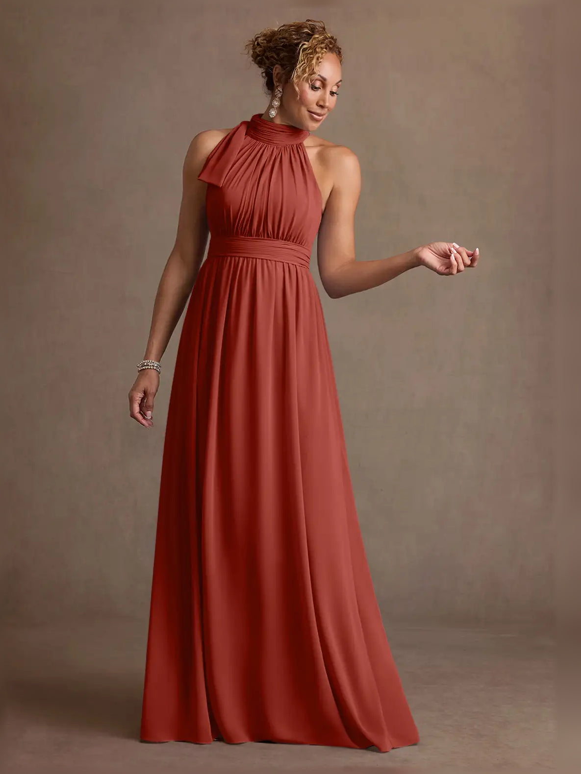 Halter Neck Ruching A-Line Floor-Length Sophisticated Formal Dress