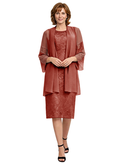 Mother of the Bride Dress with Jacket Knee Length Lace Formal Wedding Guest Outfit
