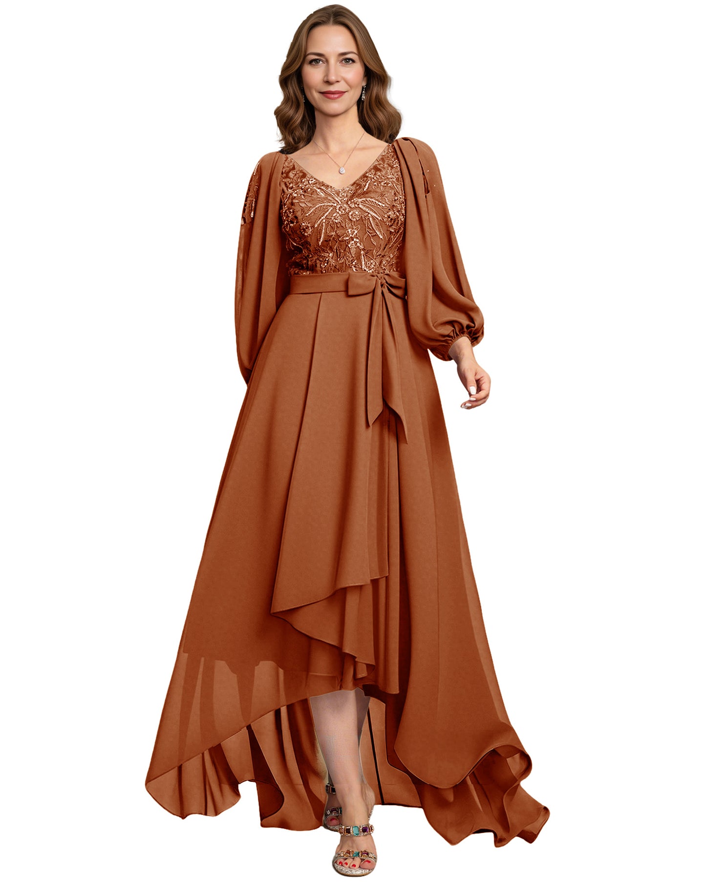 High Low Mother of the Bride Dress Lace Bodice Chiffon Jacket Formal Wedding Gown