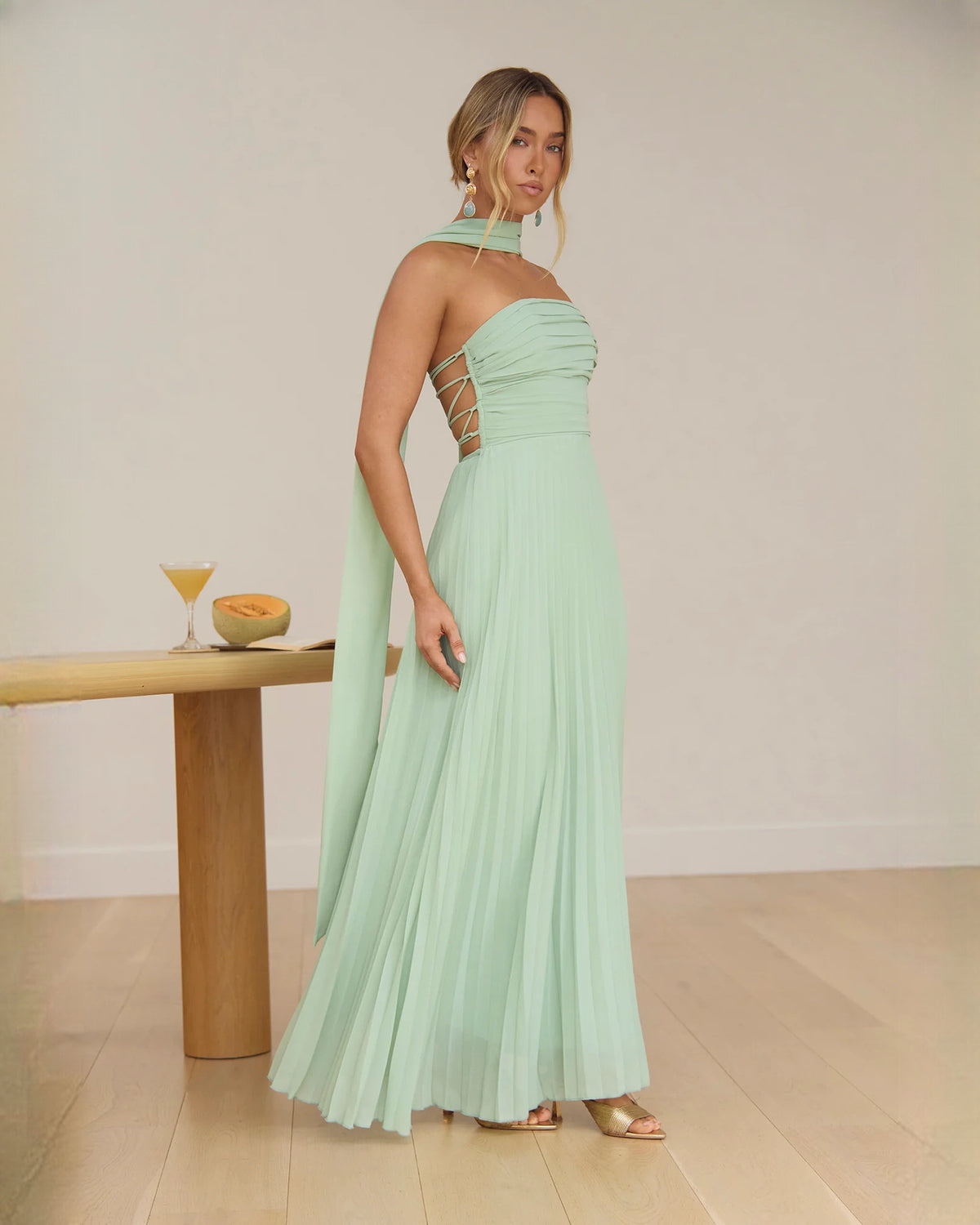 Polished Wedding Celebration Strapless Chiffon A-Line Maxi Bridesmaid Dress