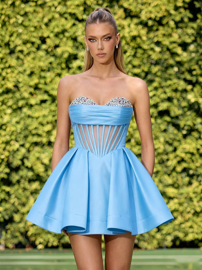 Strapless Crystal Corset Satin A-Line Homecoming Dress