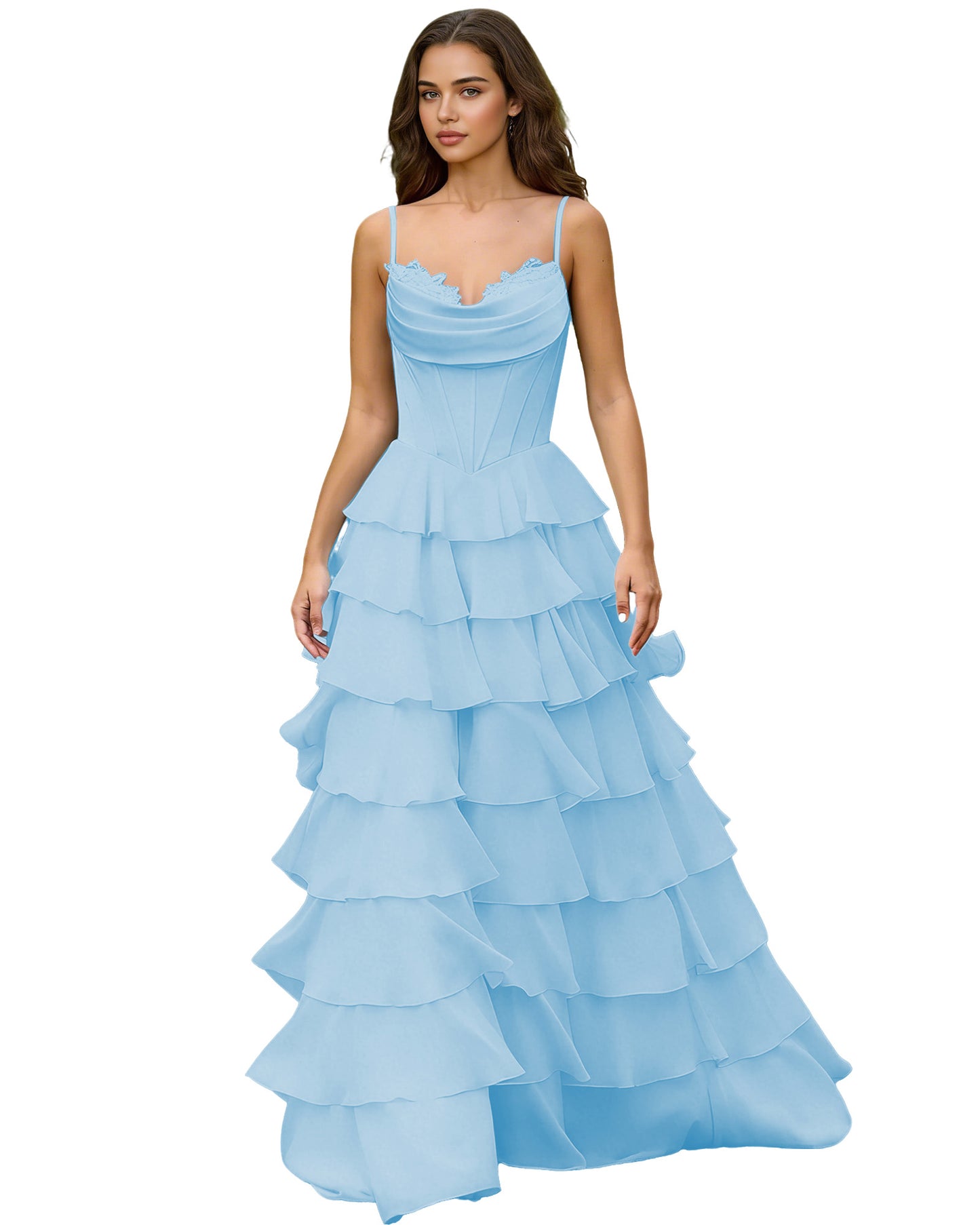 Spaghetti Strap Tiered Chiffon A-Line Prom Dress with Ruffle dress