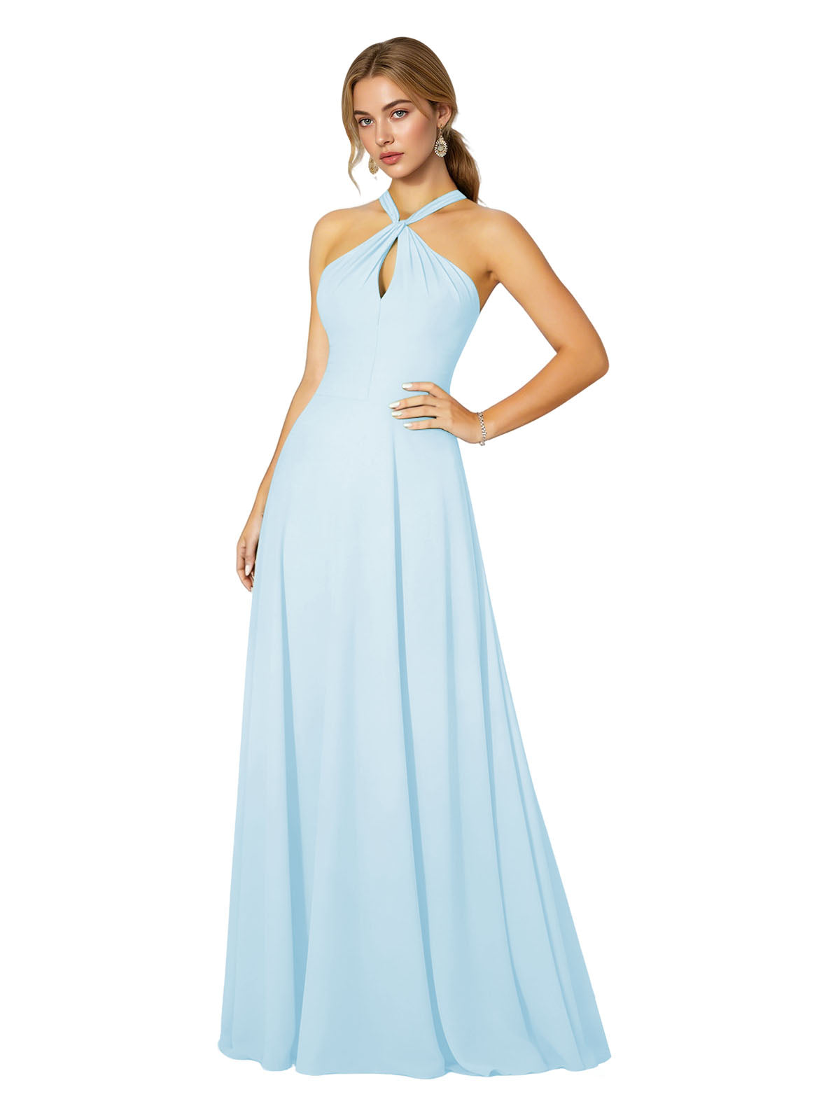 Cross Halter Chiffon Bridesmaid Dress with Empire Waist