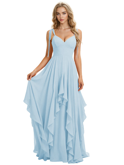 Spaghetti Strap Chiffon Bridesmaid Dress with Cascading Ruffle dress