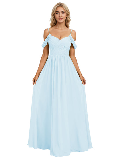 Off Shoulder Lace Applique Bridesmaid Dress with Flowing Chiffon dress