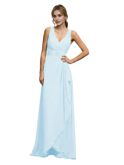 Halter V-Neck Chiffon Bridesmaid Dress with Draped Sash Waist