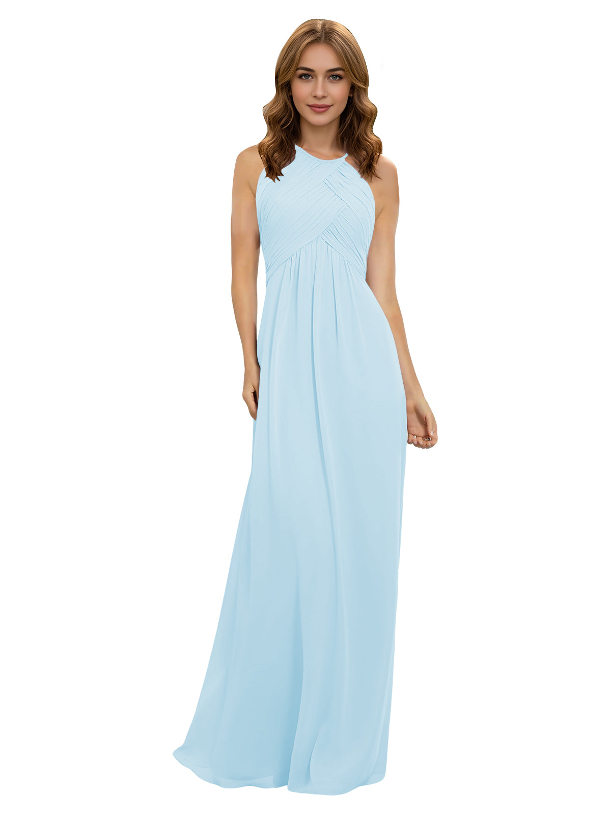 Twist Halter Chiffon Bridesmaid Dress with Keyhole Bodice