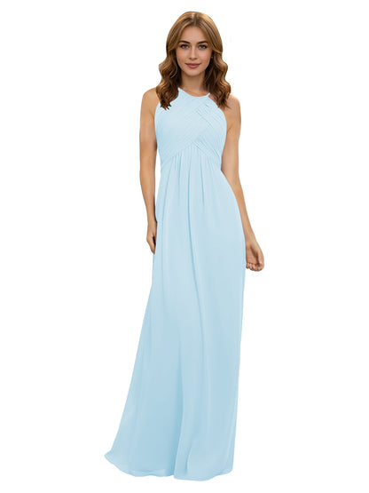 Twist Halter Chiffon Bridesmaid Dress with Keyhole Bodice