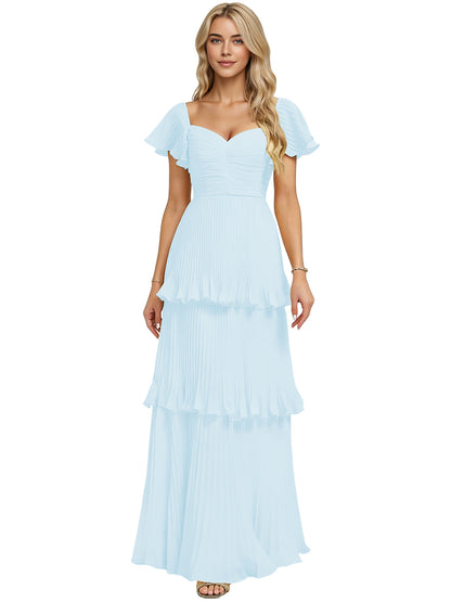 Tiered Ruffle Chiffon Bridesmaid Dress with Sweetheart Neckline