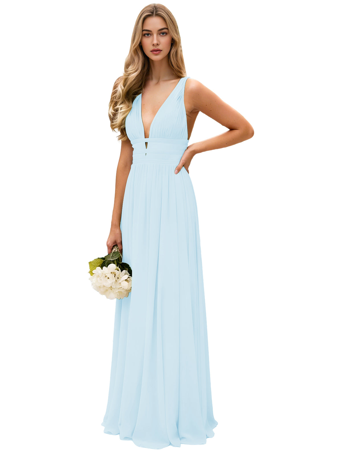 Spaghetti Strap V-Neck Chiffon Bridesmaid Dress with Open Back