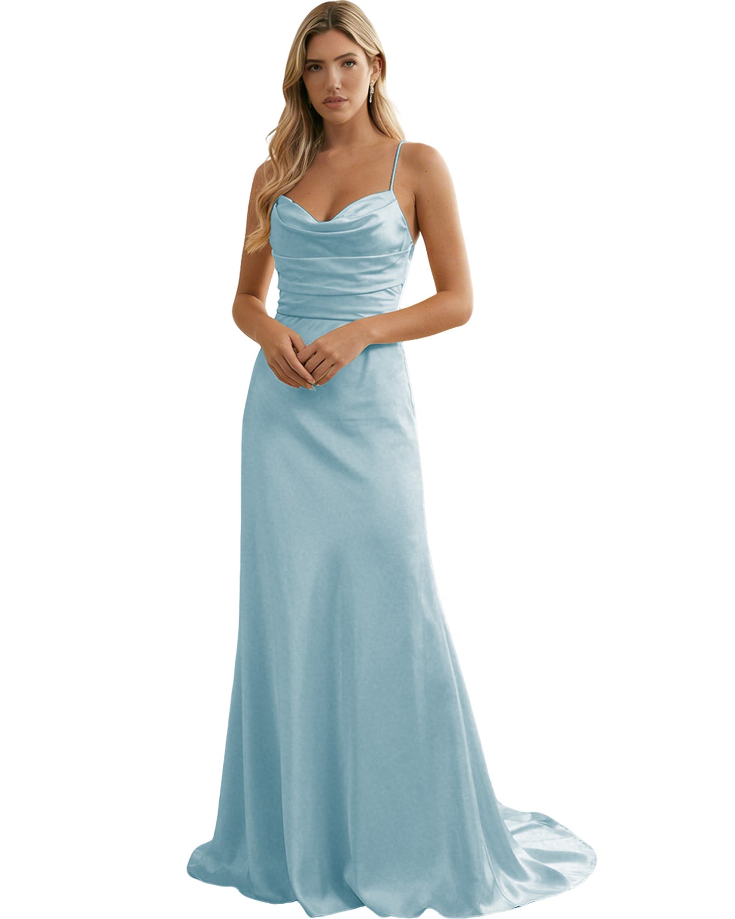 Spaghetti Straps Ruched Satin Floor Length Bridesmaid Dress