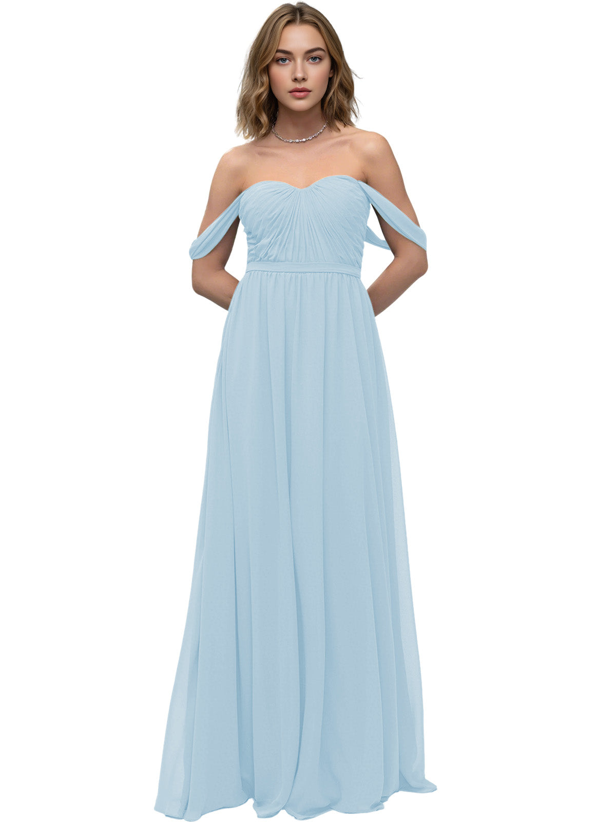 Off Shoulder Sweetheart Chiffon Bridesmaid Dress with Ruched Bodice