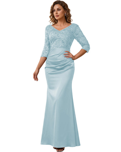 Mother of the Bride Dress Long Lace Mermaid Formal Gown with 3/4 Sleeves