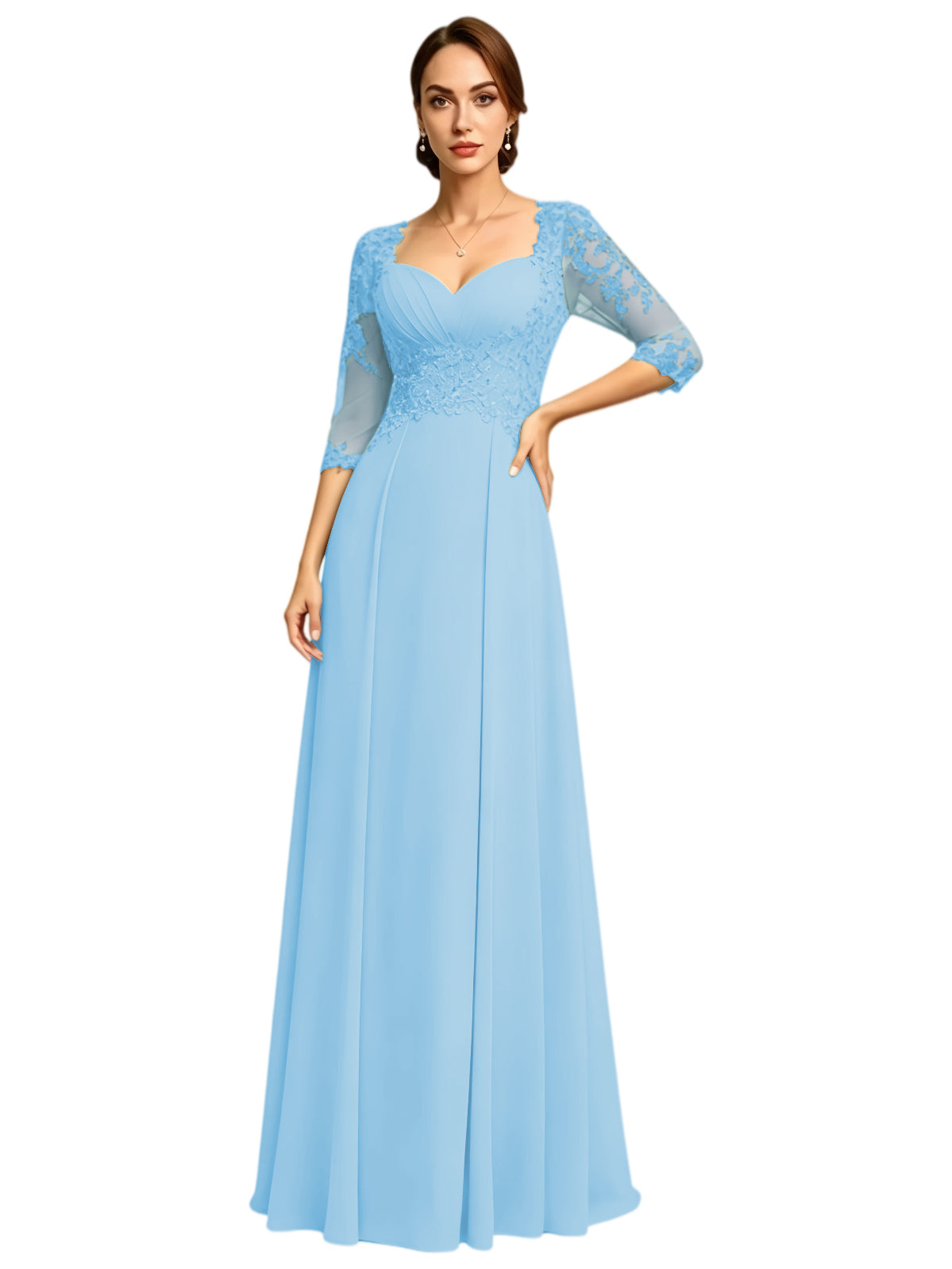 Long Sweetheart Mother of the Bride Dress Lace Jacket Chiffon A-Line Formal Gown