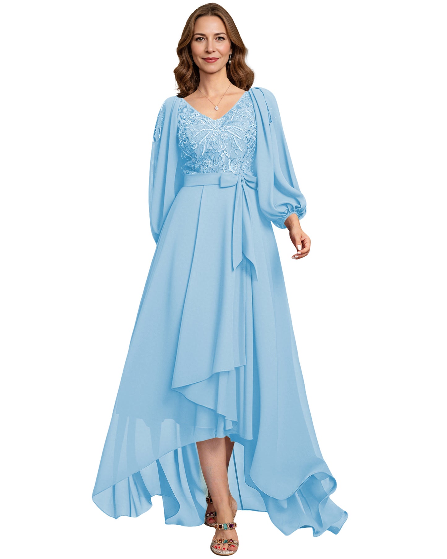 High Low Mother of the Bride Dress Lace Bodice Chiffon Jacket Formal Wedding Gown