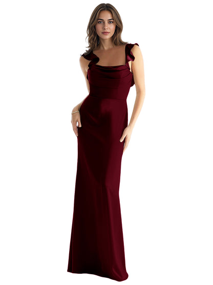 One Shoulder Satin Bridesmaid Dress with Bow Strap and Mermaid Dress