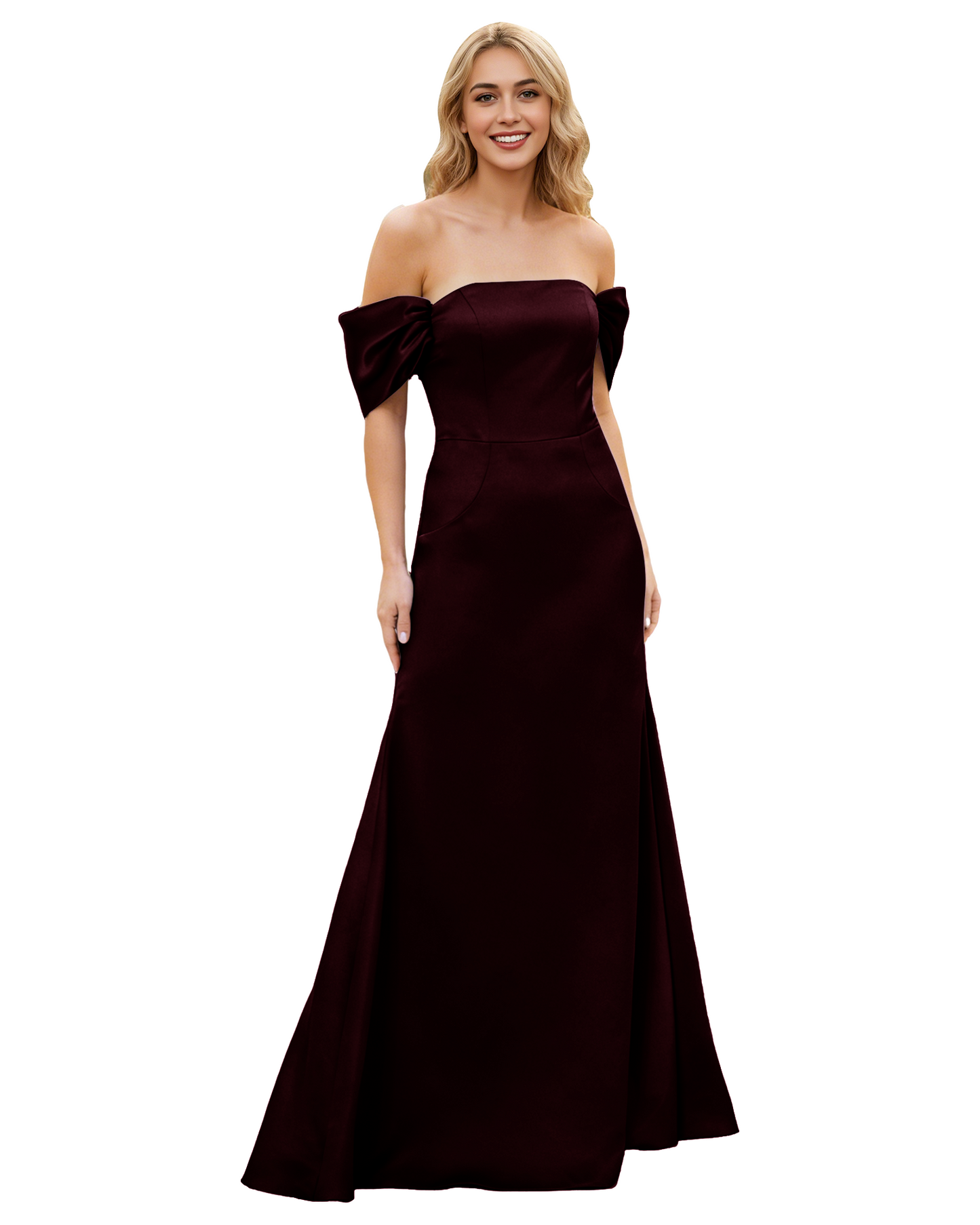 Off Shoulder Satin Bridesmaid Dress with Foldover Neckline and Trumpet Dress