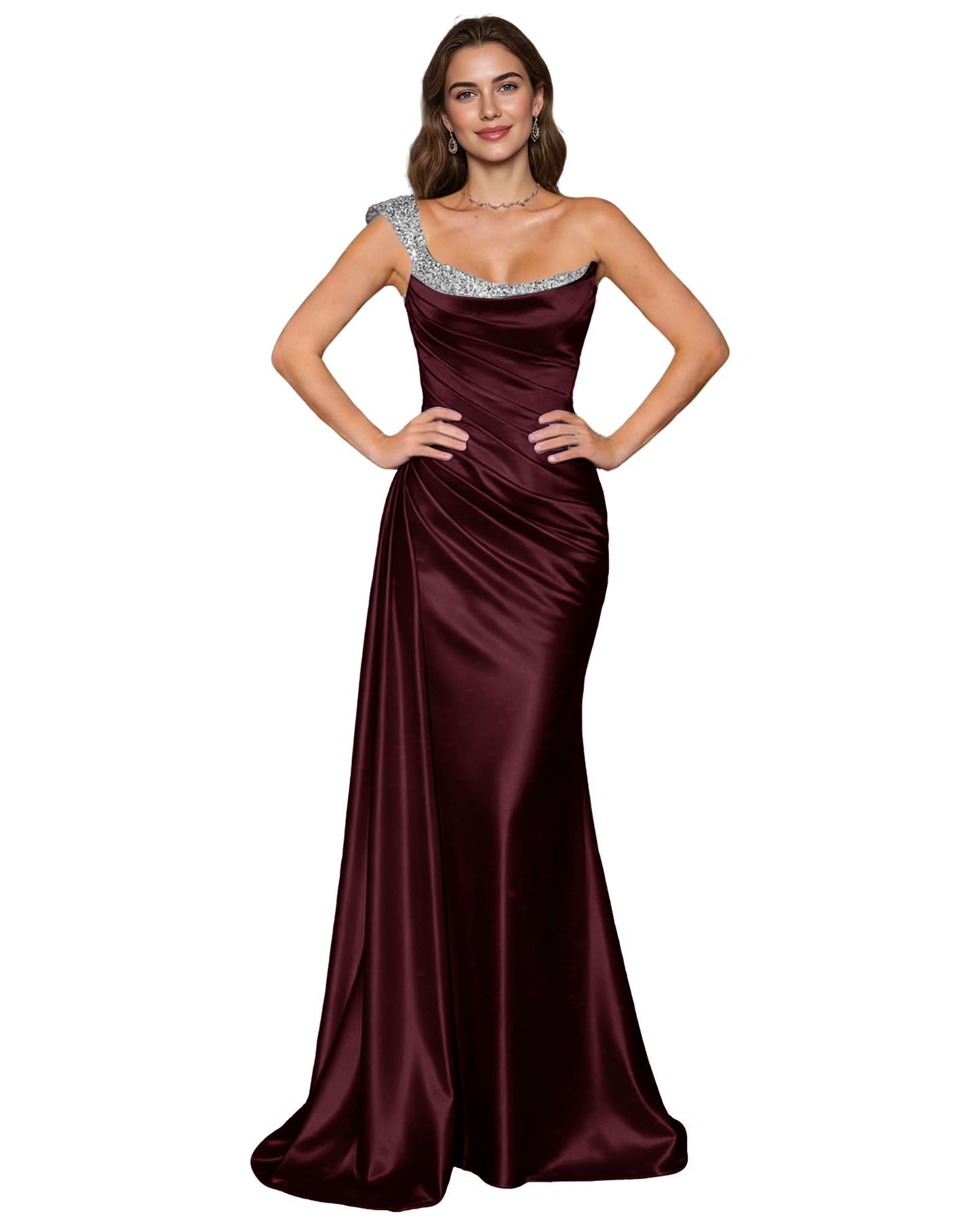 Spaghetti Strap Satin Mermaid Prom Dress with Draped Cowl Neck