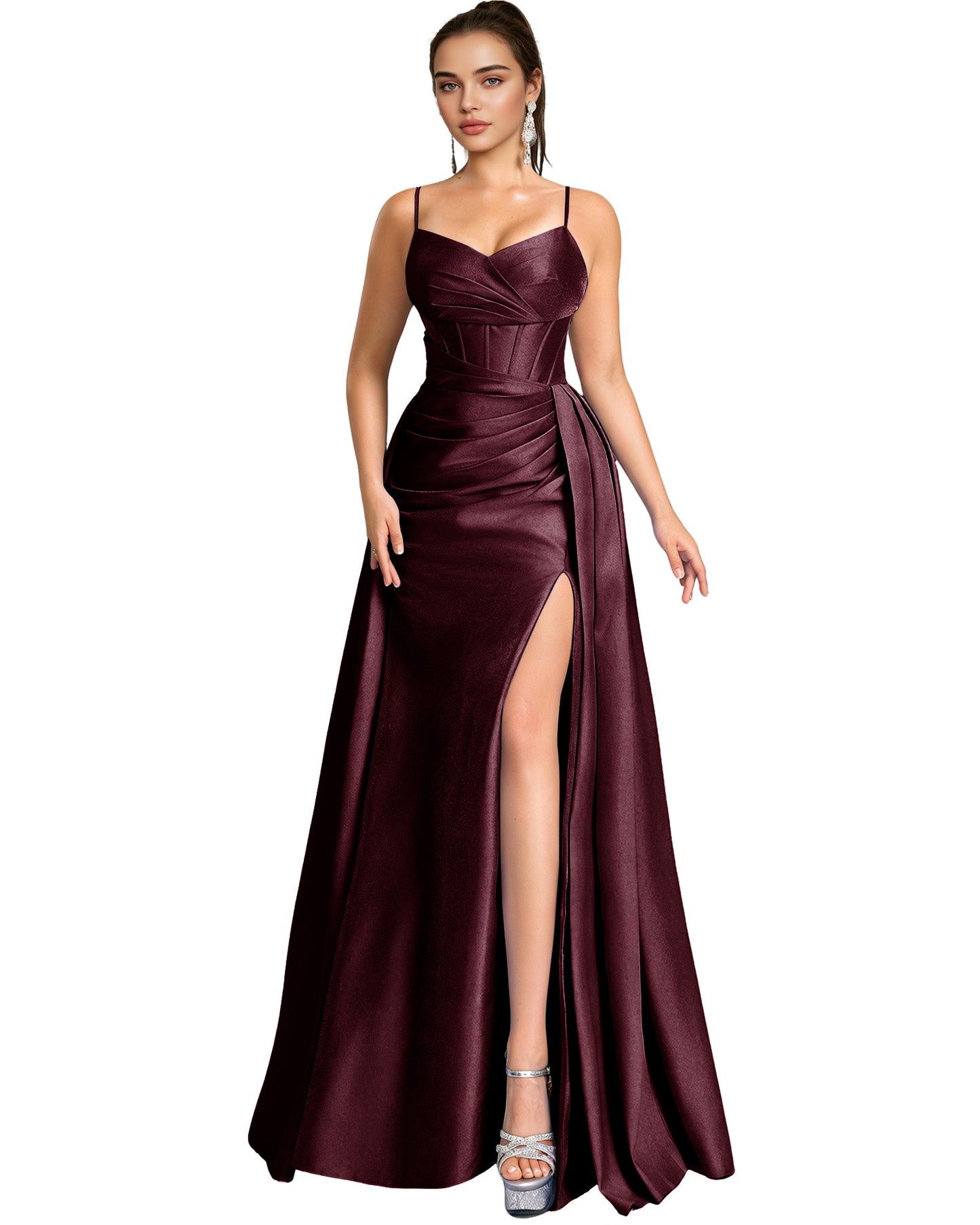One Shoulder Satin A-Line Prom Dress with Wrap Bodice and Side Slit
