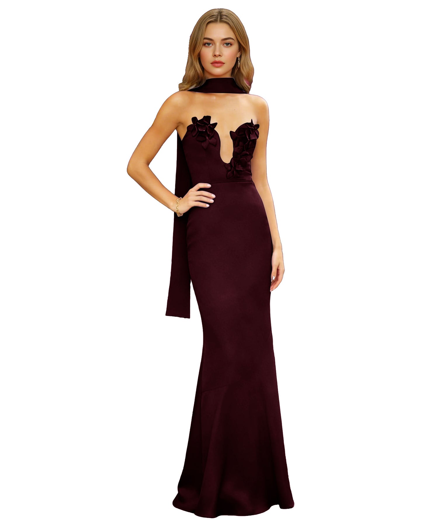 Halter Neck Satin Column Prom Dress with Illusion Cutout and Open Back