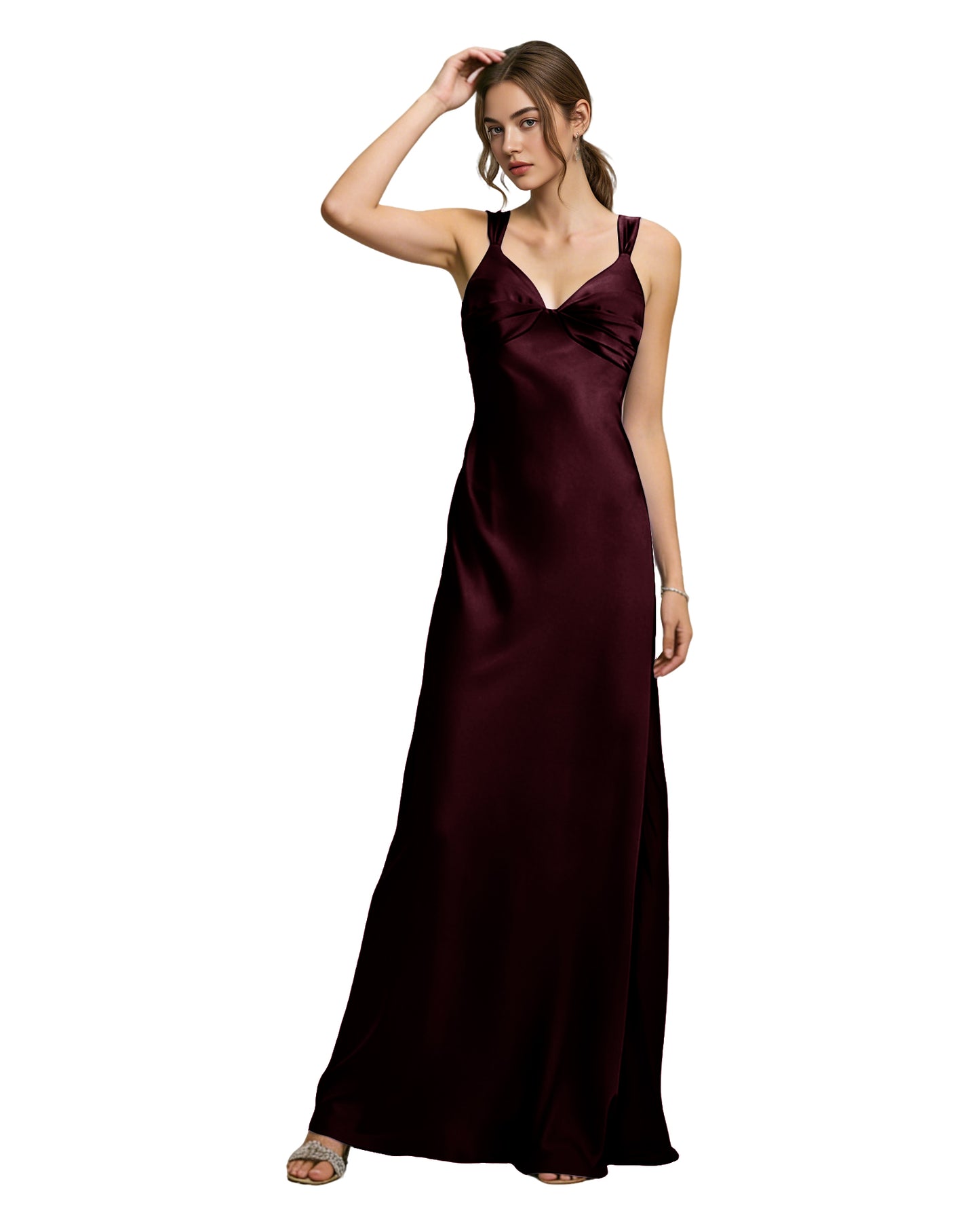 Satin Cowl Neck Bridesmaid Dress with Spaghetti Straps and Bias Cut