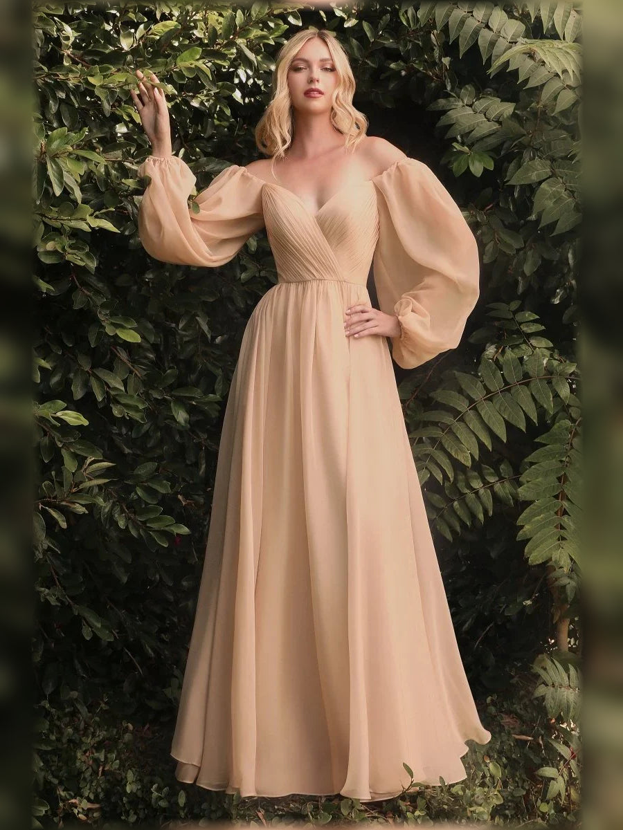 Sweetheart Long Sleeves Pleats Floor-Length Formal Dress