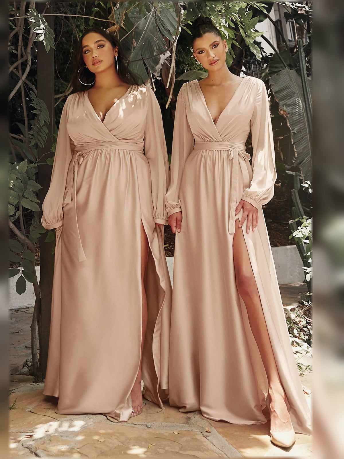 V Neck Long Sleeves Pleats Floor-Length Formal Dress