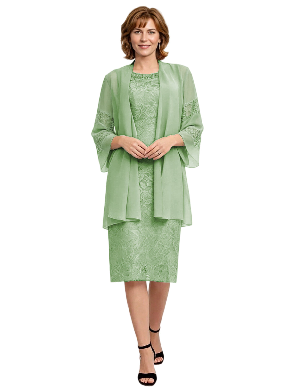 Mother of the Bride Dress with Jacket Knee Length Lace Formal Wedding Guest Outfit