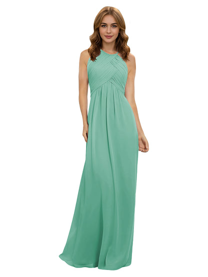 Twist Halter Chiffon Bridesmaid Dress with Keyhole Bodice
