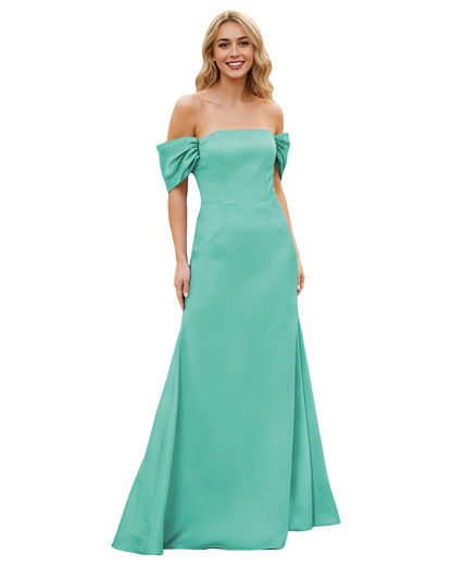 Off Shoulder Satin Bridesmaid Dress with Foldover Neckline and Trumpet Dress