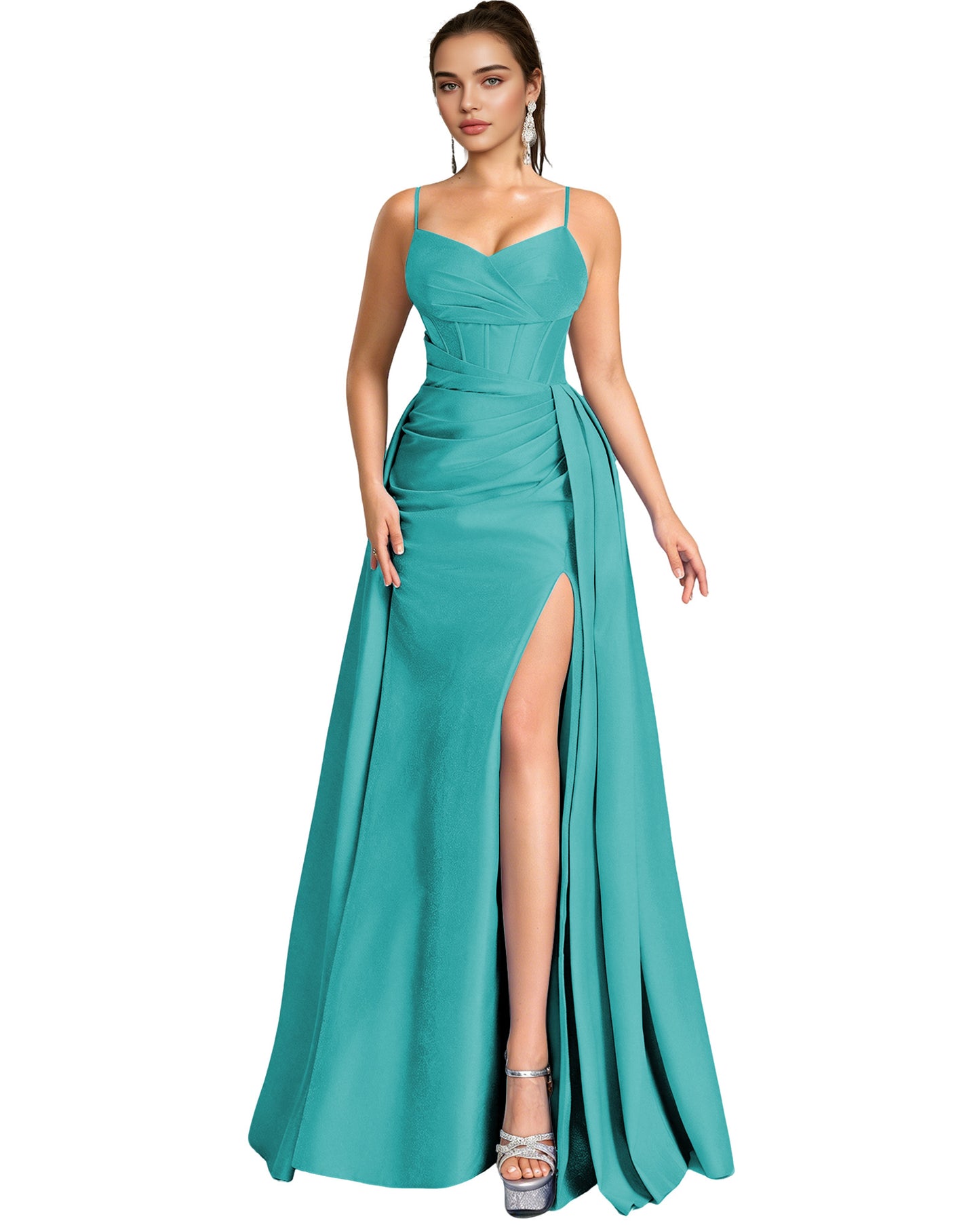 One Shoulder Satin A-Line Prom Dress with Wrap Bodice and Side Slit