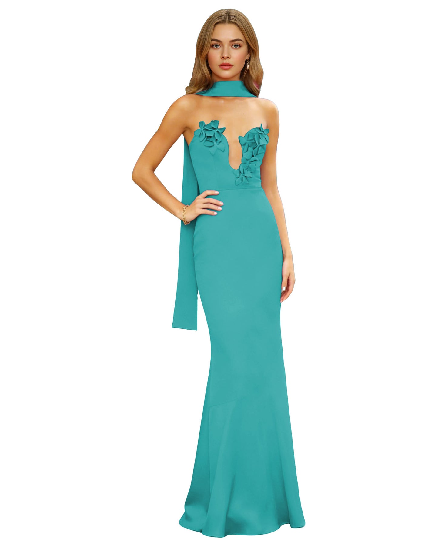 Halter Neck Satin Column Prom Dress with Illusion Cutout and Open Back