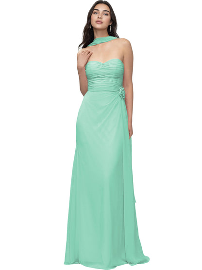 Strapless Chiffon Bridesmaid Dress with Wrapped Bodice and Slit Dress