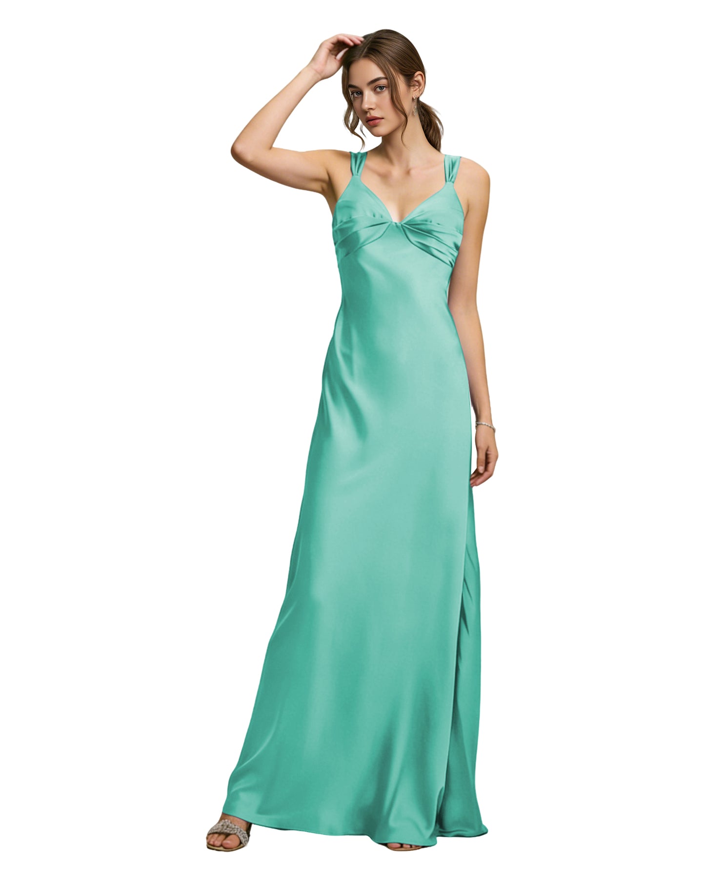 Satin Cowl Neck Bridesmaid Dress with Spaghetti Straps and Bias Cut