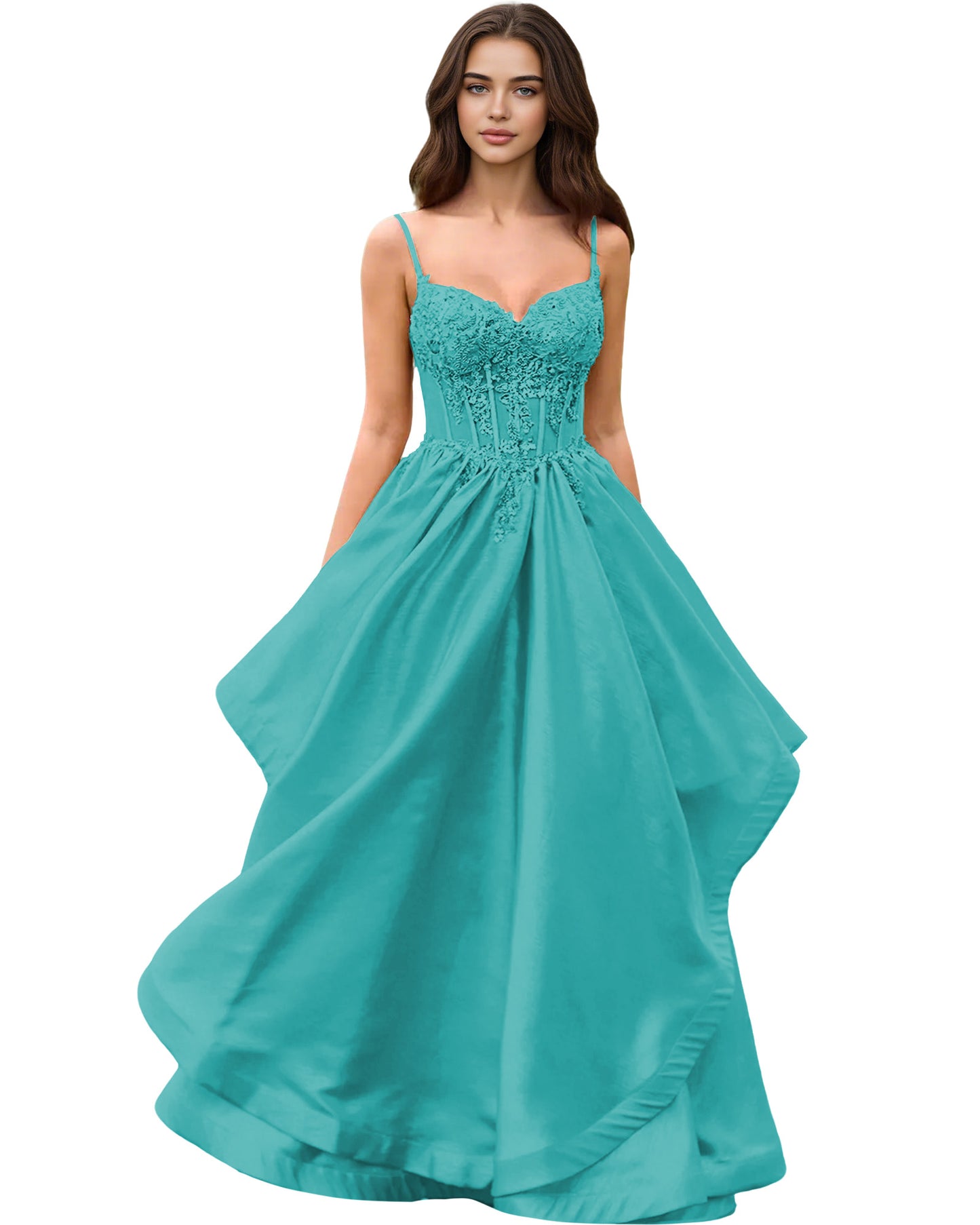 Sweetheart Glitter Tulle A-Line Prom Dress with Layered dress and Corset